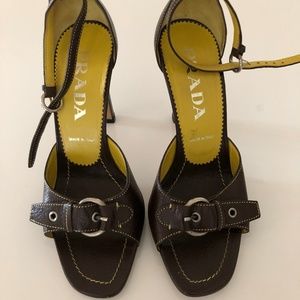 PRADA Brown Leather Ankle Strap Sandal - Size 36